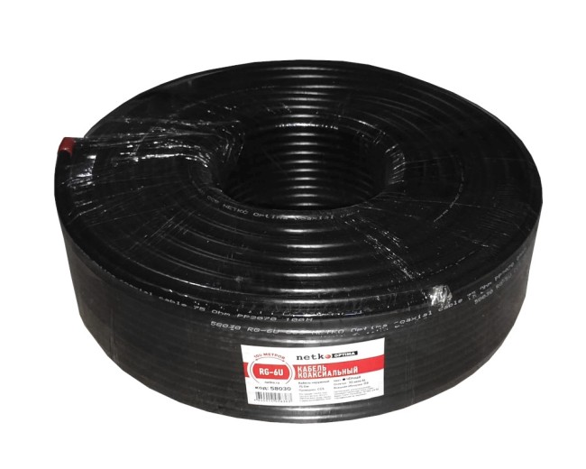 Кабель коаксиальный RG-6U, 75 Ом (CCS, оплетка 32 нити AL), наружный, черный (2м) NETKO Optima Кабель коаксиальный RG-6U, 75 Ом (CCS, оплетка 32 нити AL), наружный, черный (2м) NETKO Optima