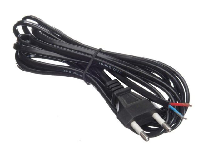 Кабель питания с вилкой (без разъема) 2*0,5мм2, 220V/2,5A, 3м, черный, NETKO Optima 5шт Кабель питания с вилкой (без разъема) 2*0,5мм2, 220V/2,5A, 3м, черный, NETKO Optima 5шт