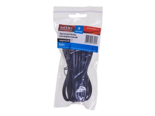 Удлинитель телефонный (6р4с) 5 метров / черный NETKO Optima 10шт Удлинитель телефонный (6р4с) 5 метров / черный NETKO Optima 10шт