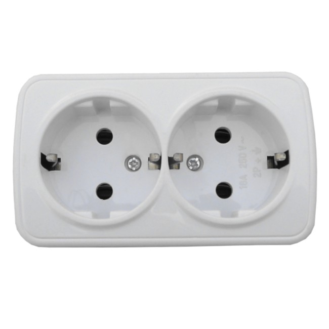 Розетка накладная двойная с заземлением, 16A, пластик, IP20, цвет белый NETKO Optima Electric 5 шт Розетка накладная двойная с заземлением, 16A, пластик, IP20, цвет белый NETKO Optima Electric 5 шт