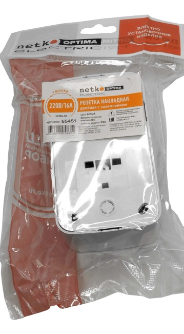 Розетка накладная двойная с заземлением, 16A, пластик, IP20, цвет белый NETKO Optima Electric 5 шт Розетка накладная двойная с заземлением, 16A, пластик, IP20, цвет белый NETKO Optima Electric 5 шт