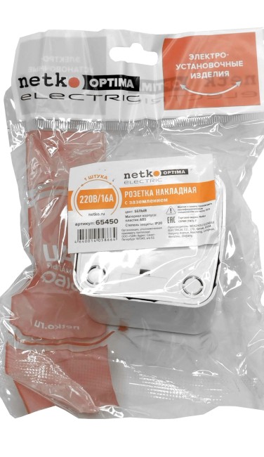 Розетка накладная с заземлением, 16A, пластик, IP20, цвет белый NETKO Optima Electric 10 шт Розетка накладная с заземлением, 16A, пластик, IP20, цвет белый NETKO Optima Electric 10 шт