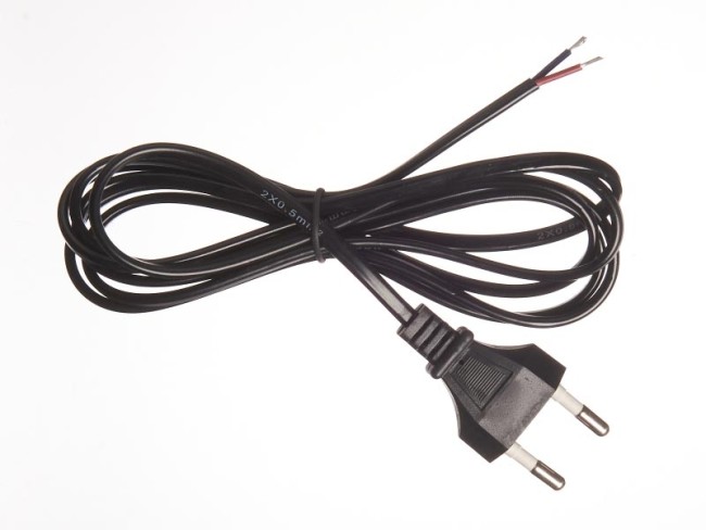 Кабель питания с вилкой (без разъема) 2*0,5мм2, 220V/2,5A, 1,8м, черный, NETKO Optima Кабель питания с вилкой (без разъема) 2*0,5мм2, 220V/2,5A, 1,8м, черный, NETKO Optima