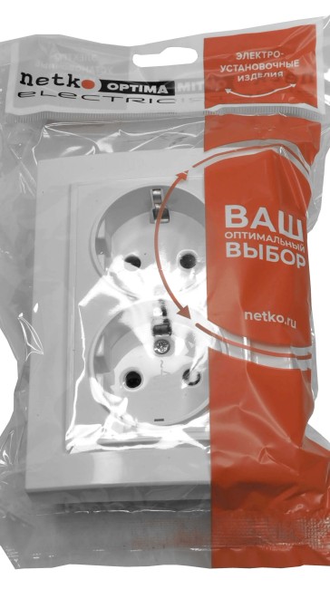 Розетка встраиваемая двойная с заземлением, 16A, пластик, IP20, цвет белый NETKO Optima Electric 5 шт Розетка встраиваемая двойная с заземлением, 16A, пластик, IP20, цвет белый NETKO Optima Electric 5 шт