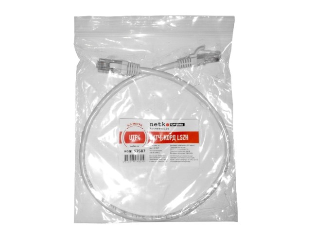 Патч-корд UTP4 cat 5e, ВС, LSZH, белый, литой коннектор NETKO Optima 10 шт Патч-корд UTP4 cat 5e, ВС, LSZH, белый, литой коннектор NETKO Optima 10 шт