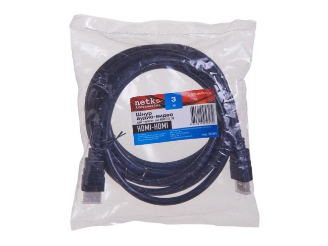 Шнур аудио-видео HDMI-HDMI 2.0 цвет: золото (3,0м), NETKO Optima