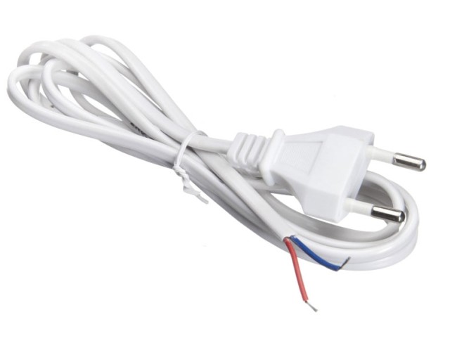 Кабель питания с вилкой (без разъема) 2*0,5мм2, 220V/2,5A, 1,8м, белый, NETKO Optima 5шт Кабель питания с вилкой (без разъема) 2*0,5мм2, 220V/2,5A, 1,8м, белый, NETKO Optima 5шт