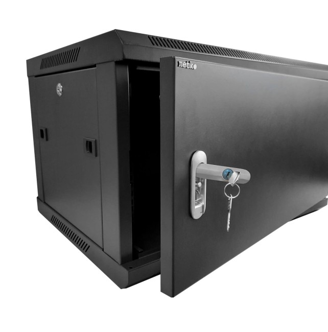 Шкаф настенный 6U серия WMA (Wall Maestro) (600х450х370), разборный, передняя металлическая дверь, черный Netko А Шкаф настенный 6U серия WMA (Wall Maestro) (600х450х370), разборный, передняя металлическая дверь, черный Netko А
