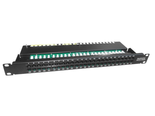 Патч-панель телефонная UTP, 19, 50 портов RJ45, cat.3, 1U, Krone Type, SB Патч-панель телефонная UTP, 19, 50 портов RJ45, cat.3, 1U, Krone Type, SB