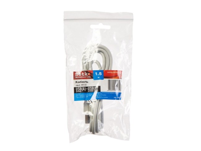 Кабель шт.USB A - шт.USB A 2.0 (1,5м), серый, NETKO Optima 5шт