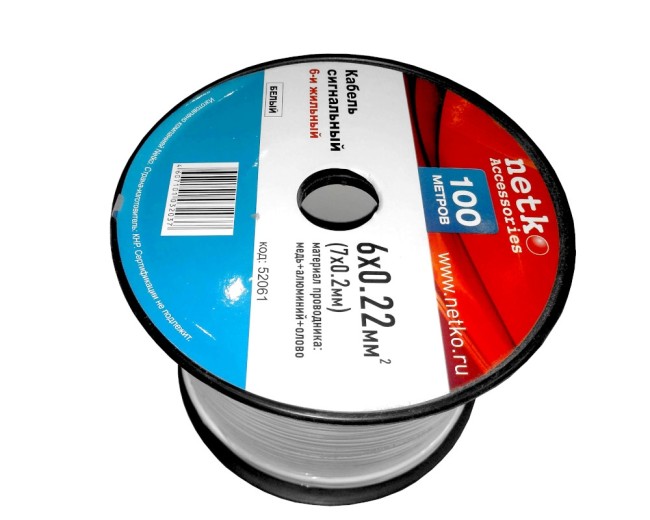 Кабель сигнальный, неэкранированный 6*0.22мм2 (7*0.2мм) 3м, луженый омедненный алюминий, пластиковая катушка, белый NETKO Optima Кабель сигнальный, неэкранированный 6*0.22мм2 (7*0.2мм) 3м, луженый омедненный алюминий, пластиковая катушка, белый NETKO Optima