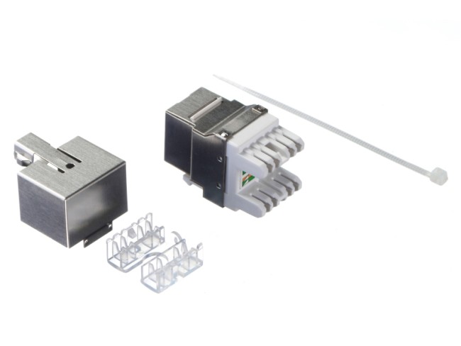 Модуль Keystone экранированный, RJ45, cat.6, 180°, под инструмент, металлик SB Модуль Keystone экранированный, RJ45, cat.6, 180°, под инструмент, металлик SB