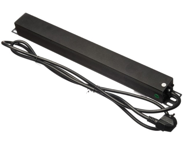 Блок розеток 19, 16А, 8 розеток, шнур 1.8м, выключатель, с защитой, черный