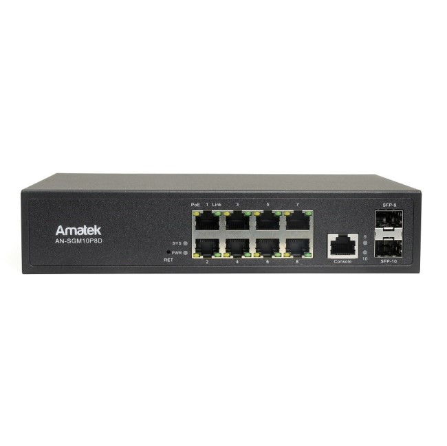 AN-SGM10P8D - 10-портовый управляемый L2+ гигабитный коммутатор с HiPoE до 150Вт