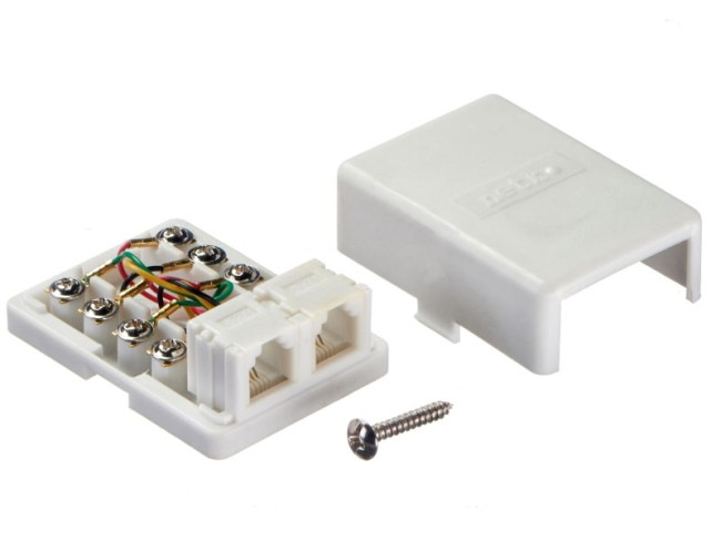 Розетка телефонная внешняя / 2 порта RJ11(6p4c) / 4 контактная, белая, Netko 5шт Розетка телефонная внешняя / 2 порта RJ11(6p4c) / 4 контактная, белая, Netko 5шт