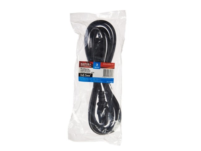 Кабель питания проходной (штекер IEC С13 - гнездо IEC С14) 3*0,5мм2, 3м, черный, NETKO Optima Кабель питания проходной (штекер IEC С13 - гнездо IEC С14) 3*0,5мм2, 3м, черный, NETKO Optima