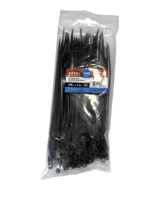 Стяжка нейлоновая 200*3,6 / 100 шт под винт, светостойкая (черная), NETKO Optima SZ