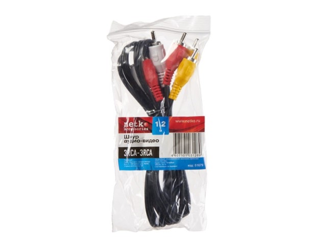 Шнур аудио-видео: 3RCA-3RCA ( длина 1.2 м, литой), NETKO Optima Шнур аудио-видео: 3RCA-3RCA ( длина 1.2 м, литой), NETKO Optima