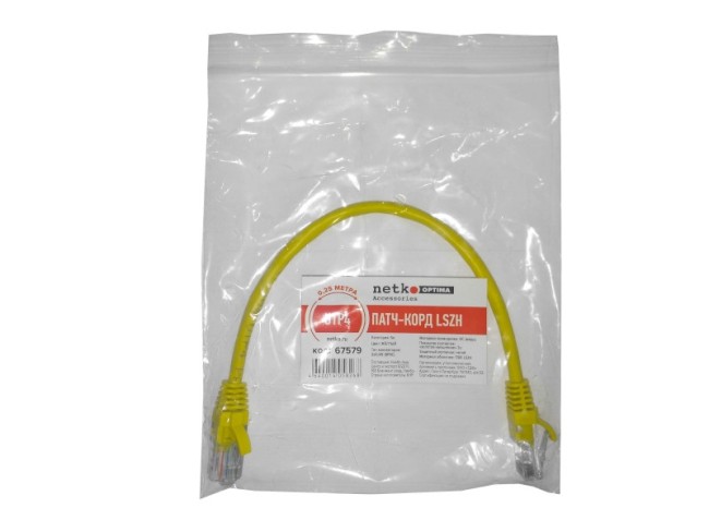 Патч-корд UTP4 cat 5e, ВС, LSZH, желтый, литой коннектор NETKO Optima 10 шт Патч-корд UTP4 cat 5e, ВС, LSZH, желтый, литой коннектор NETKO Optima 10 шт