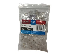 Коннектор RJ11 (6p4c), (нож с 2-мя зубцами), 100шт. NETKO Optima A