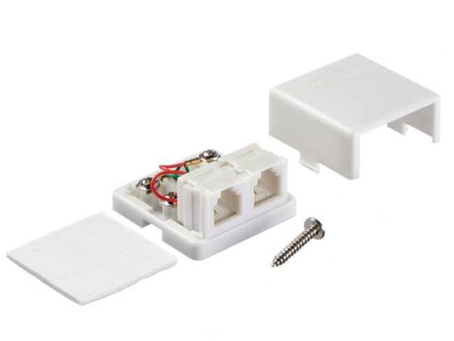 Розетка телефонная внешняя / 2 порта RJ11(6p2c) / 2 контактная, мини, белая, Netko Розетка телефонная внешняя / 2 порта RJ11(6p2c) / 2 контактная, мини, белая, Netko