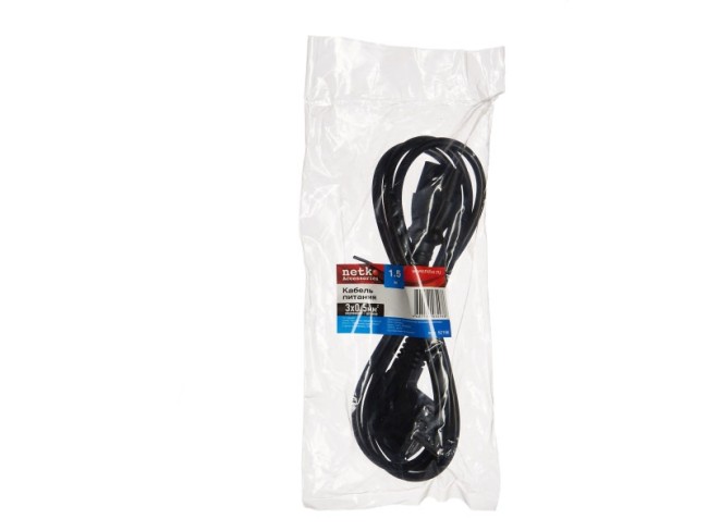 Кабель питания (евровилка - штекер IEC C13) 3*0,5мм2, 1,5 м, черный, NETKO Optima Кабель питания (евровилка - штекер IEC C13) 3*0,5мм2, 1,5 м, черный, NETKO Optima
