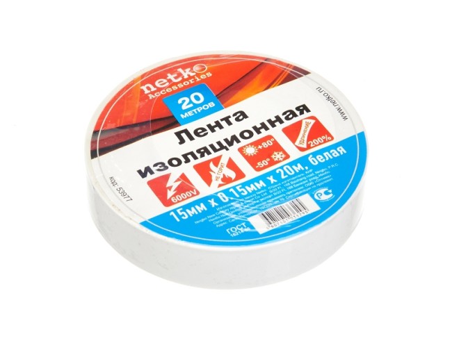 Изолента (лента изоляционная) 15мм х 20м, белая, 10шт, NETKO Optima
