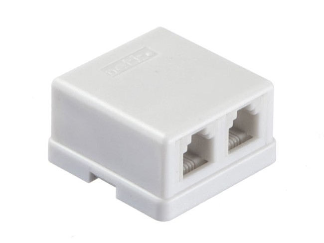 Розетка телефонная внешняя / 2 порта RJ11(6p2c) / 2 контактная, мини, белая, Netko 20шт Розетка телефонная внешняя / 2 порта RJ11(6p2c) / 2 контактная, мини, белая, Netko 20шт