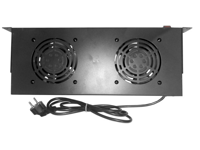 Полка вентиляторная 19 1U/2 вентилятора, с кабелем, черная, Netko Полка вентиляторная 19 1U/2 вентилятора, с кабелем, черная, Netko