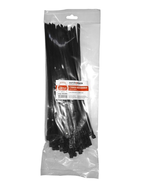 Стяжка нейлоновая 250*4,6 / 100 шт / светостойкая (черная), NETKO Optima SZ