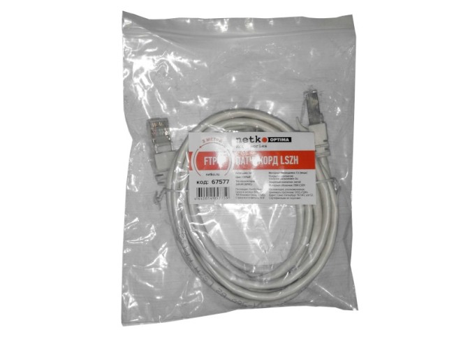 Патч-корд FTP4 cat.5е, BC, LSZH, серый, литой коннектор NETKO Optima 10 шт Патч-корд FTP4 cat.5е, BC, LSZH, серый, литой коннектор NETKO Optima 10 шт