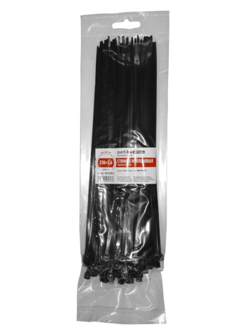 Стяжка нейлоновая 250*3,6 / 100 шт / светостойкая (черная), NETKO Optima SZ