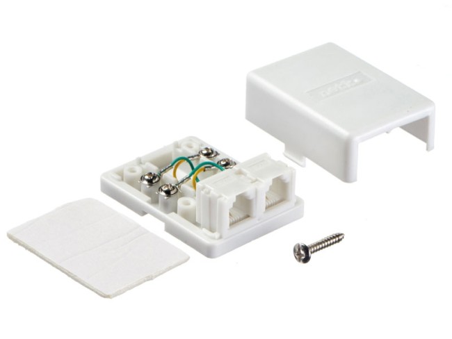 Розетка телефонная внешняя / 2 порта RJ11(6p2c) / 2 контактная, белая, Netko 10шт