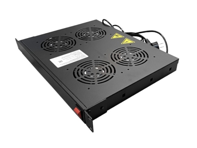 Полка вентиляторная 19, 1U/4 вентилятора, с кабелем, черная Netko Полка вентиляторная 19, 1U/4 вентилятора, с кабелем, черная Netko