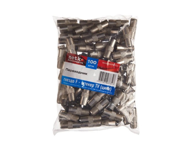 Переходник гнездо F - штекер TV (цинк) (P108-52), NETKO Optima 10 шт