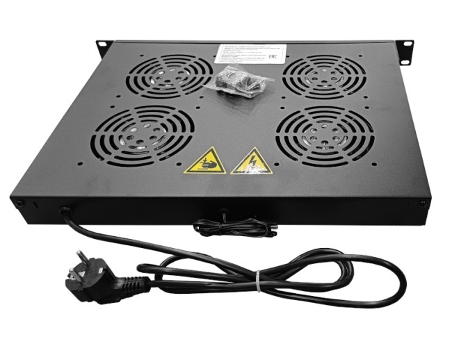 Полка вентиляторная 19, 1U/4 с термостатом, с кабелем, черная Netko Полка вентиляторная 19, 1U/4 с термостатом, с кабелем, черная Netko