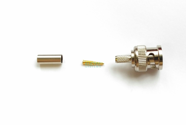 Коннектор штекер BNC (папа) обжимной на радиочастотный элемент кабеля КВК (<= 4.2 мм), 75 Ом (латунь)