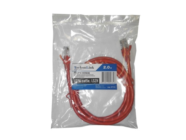 Патч-корд Technolink UTP4 cat 5e, ВС, LSZH, красный, литой коннектор 10 шт Патч-корд Technolink UTP4 cat 5e, ВС, LSZH, красный, литой коннектор 10 шт