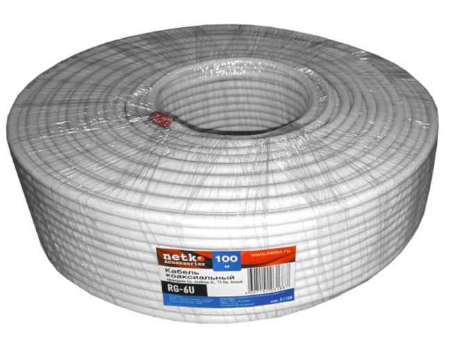 Кабель коаксиальный RG-6U, 75 Ом (CU, оплетка 32 нити AL), белый (2м) NETKO Optima Кабель коаксиальный RG-6U, 75 Ом (CU, оплетка 32 нити AL), белый (2м) NETKO Optima