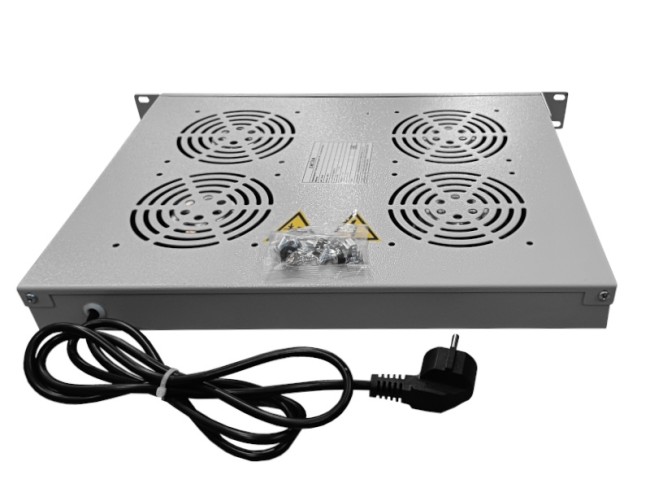 Полка вентиляторная 19, 1U/4 вентилятора, с кабелем, серая Netko Полка вентиляторная 19, 1U/4 вентилятора, с кабелем, серая Netko