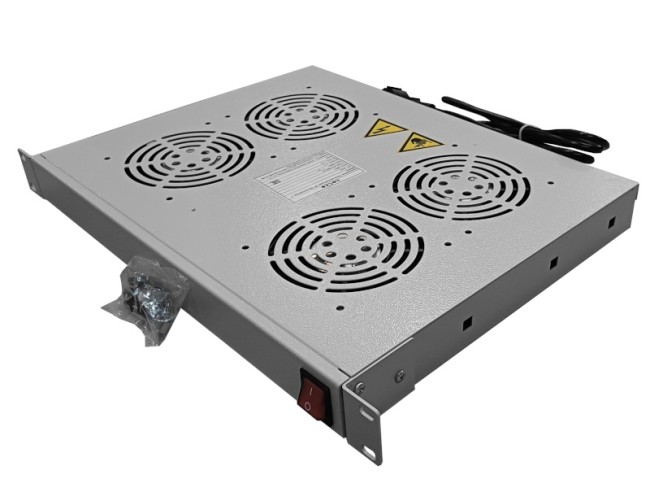 Полка вентиляторная 19, 1U/4 вентилятора, с кабелем, серая Netko Полка вентиляторная 19, 1U/4 вентилятора, с кабелем, серая Netko