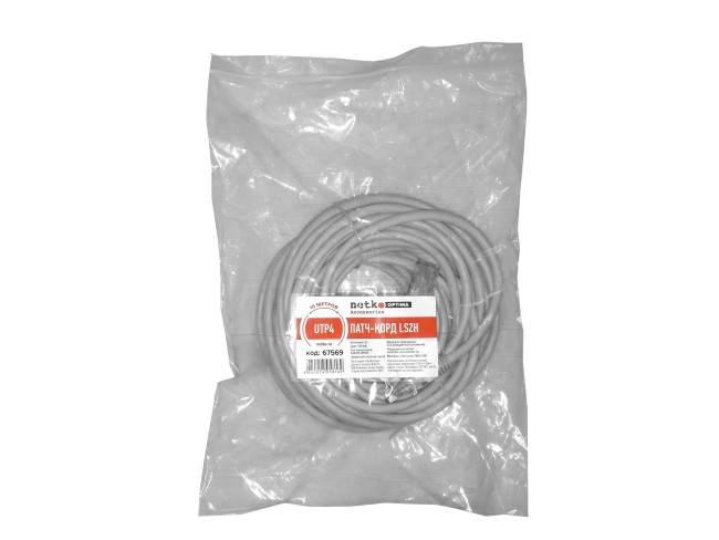 Патч-корд UTP4 cat.5е, CCA, LSZH, серый, литой коннектор NETKO Optima