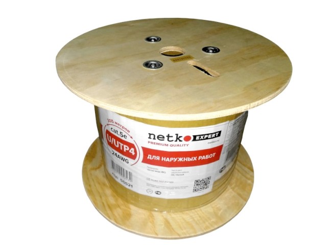 Кабель U/UTP4 cat.5e, 4 пары 24 AWG BC, одножильный, не экранированный, на катушке, для наружных работ, FLUKE TEST, NETKO Expert 5м Кабель U/UTP4 cat.5e, 4 пары 24 AWG BC, одножильный, не экранированный, на катушке, для наружных работ, FLUKE TEST, NETKO Expert 5м