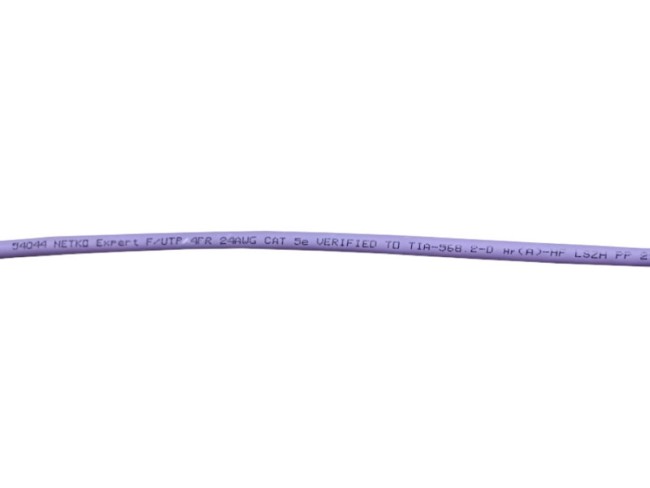 Кабель F/UTP 4 (FTP4) cat.5e, 4 пары 24 AWG BC, экранированный, нг(А)-HF LSZH - малодымный, не содержащий галогенов; фиолетовый; одножильный, FLUKE TEST, NETKO Expert СКС 40м