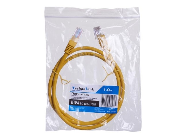 Патч-корд Technolink UTP4 cat 5e, ВС, LSZH, желтый, литой коннектор 20 шт Патч-корд Technolink UTP4 cat 5e, ВС, LSZH, желтый, литой коннектор 20 шт