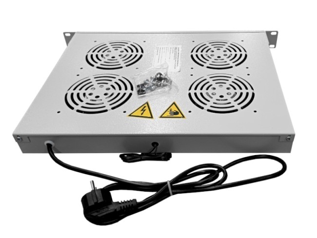 Полка вентиляторная 19, 1U/4 с термостатом, с кабелем, серая Netko Полка вентиляторная 19, 1U/4 с термостатом, с кабелем, серая Netko