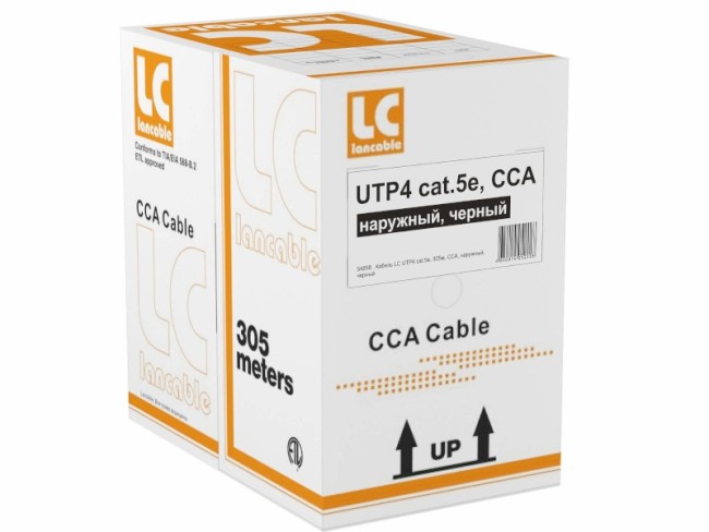 Кабель LC UTP4 cat.5e, одножильный, CCA, для наружных работ 3м Кабель LC UTP4 cat.5e, одножильный, CCA, для наружных работ 3м