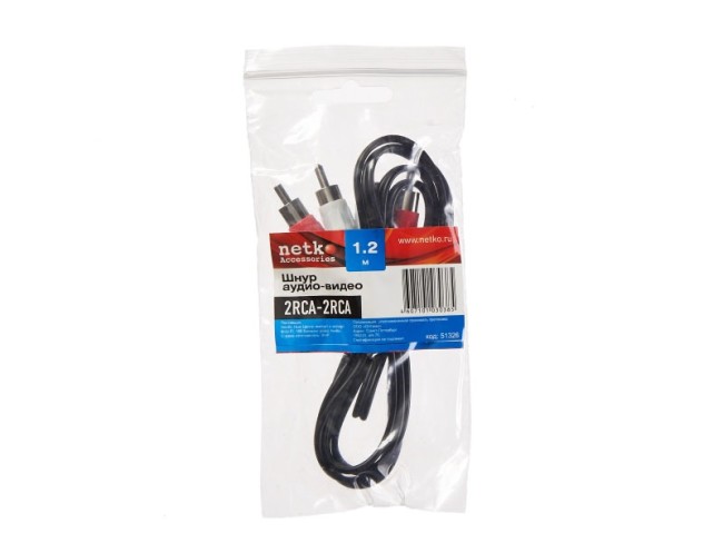 Шнур аудио-видео: 2RCA-2RCA ( длина 1.2 м, литой), NETKO Optima 10шт Шнур аудио-видео: 2RCA-2RCA ( длина 1.2 м, литой), NETKO Optima 10шт