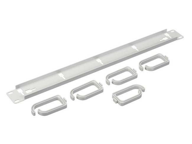 Кабельный органайзер 19, 1U, металлический, 5 пластик. колец, серый J Кабельный органайзер 19, 1U, металлический, 5 пластик. колец, серый J