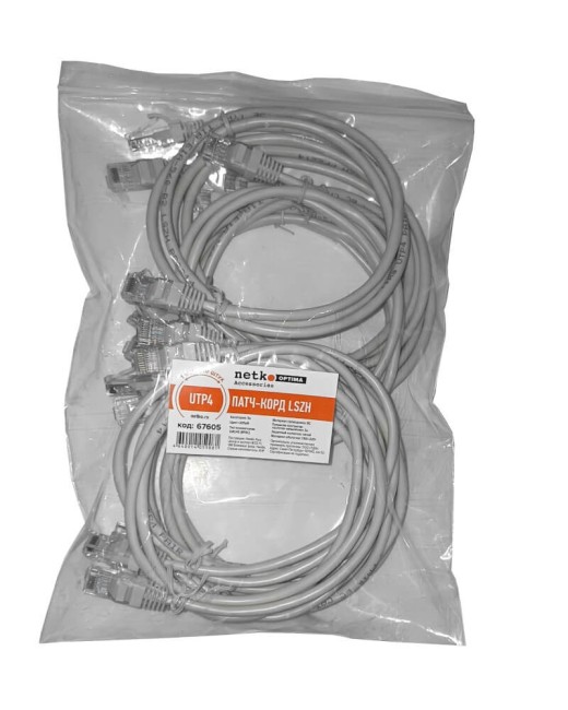 Патч-корд UTP4 cat 5e, 1,0м, ВС, LSZH, серый, литой коннектор NETKO Optima (упак 10) Патч-корд UTP4 cat 5e, 1,0м, ВС, LSZH, серый, литой коннектор NETKO Optima (упак 10)